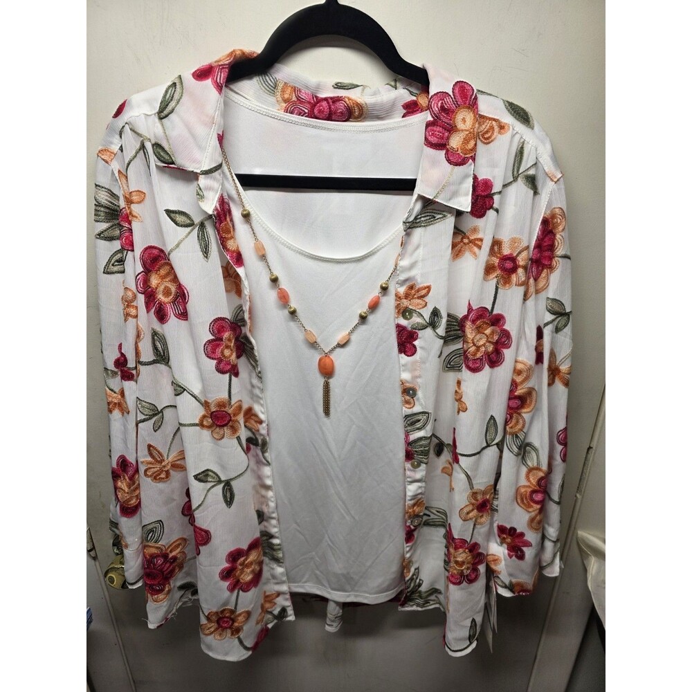 NWT ALFRED DUNNER Catalina Island Blouse White With Multicolor Floral Size XL